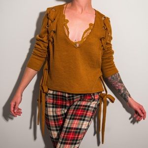 Mustard Tie-Side Crop Sweater